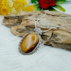Natural Tiger' Eye Pendant Necklace 925 Sterling Silver Jewelry With Gemstone Tiger' eye necklace For Girls & Women Gift item NL0196-GS
