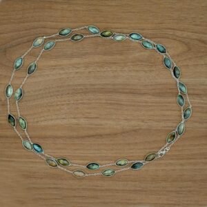 Natural Labradorite Long Necklace 925 Sterling Silver Handmade Double Layering Faceted Gemstones Necklace Gift For Her NL0194-GS