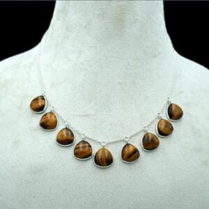 Natural Tiger' Eye Choker Necklace 925 Sterling Silver Yellow Cabochon Gemstones Tiger' eye Handmade Wedding Necklace , Gift For Her NL0190-GS