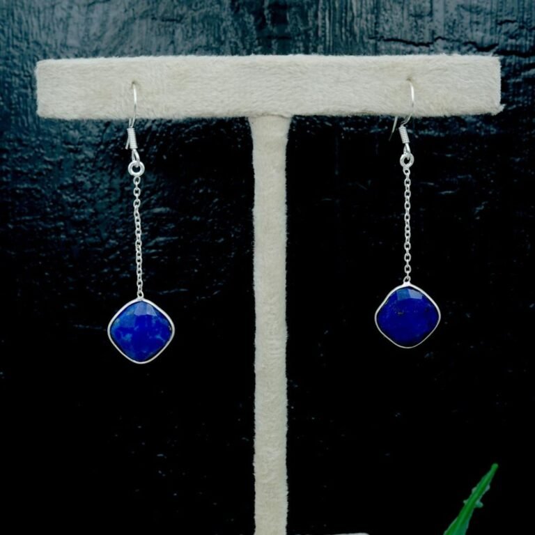 925 Sterling Silver Gemstone Earring Natural Cushion Faceted Lapis Lazuli Gemstone Sterling Silver Handmade Earring Silver Jewelry Gift Item E0344-GS