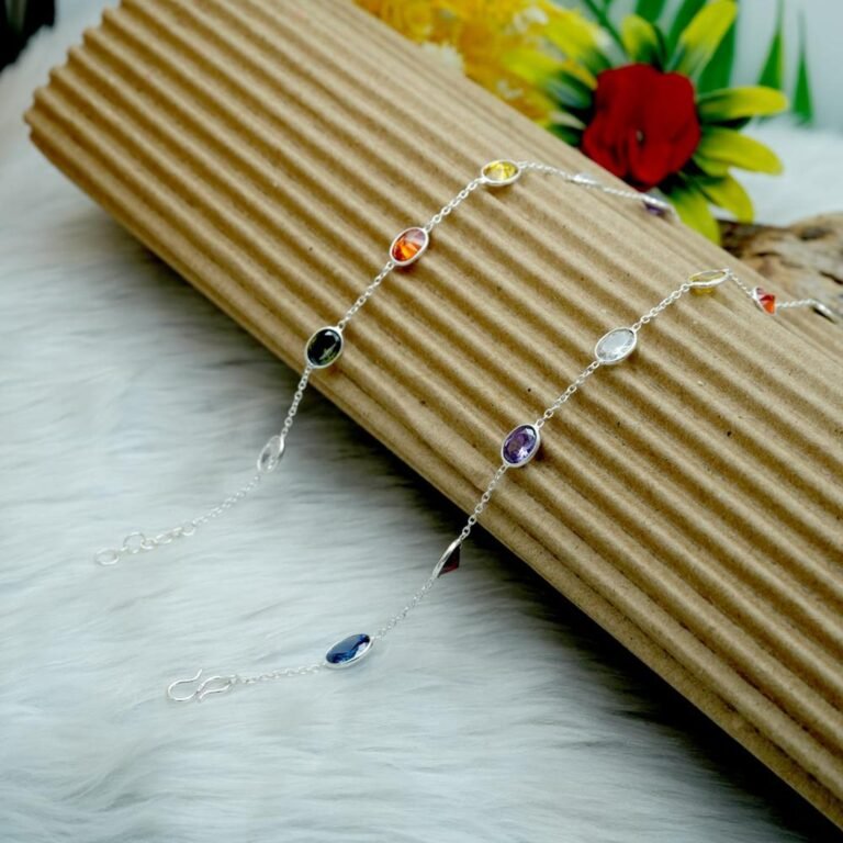 Natural Genuine Multi Gemstones Anklet 925 Sterling Silver Pair Mix Gemstones Anklet Handmade Anklet Adjustable Anklet Anniversary Gift A0006-GS