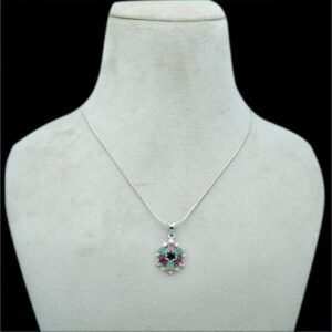 Natural Multi Gemstone 925 Sterling Silver Necklace , Emerald, Ruby & Sapphire Gemstone Pendant Necklace Gift For Her NL0155-GS