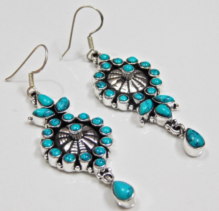 Turquoise Dangle Earrings, 92.5 Silver Earring, Boho Earrings, Wedding Jewelry, Gift For Her, Turquoise Earrings, Vintage Earrings E0258-GS