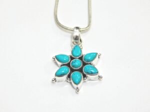 Turquoise Pendent , 925 Sterling Silver Jewelry Pendent With Silver Chain, Floral Jewelry, Handmade Pendent Gift for Girls & Woman P0008-GS