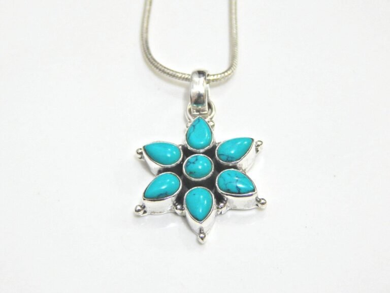 Turquoise Pendent , 925 Sterling Silver Jewelry Pendent With Silver Chain, Floral Jewelry, Handmade Pendent Gift for Girls & Woman P0008-GS