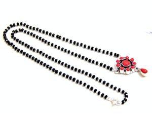 925 sterling silver black beads chain Coral necklace , gorgeous flower design pendant , traditional style Indian mangalsutra , Gift necklace NL0058-GS