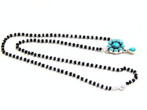 925 sterling silver black beads chain turquoise necklace gorgeous flower design pendant , traditional style Indian mangalsutra Gift necklace NL0057-GS