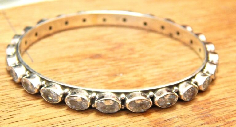 Natural Cubic zirconia bangle, Silver jewelry,925 Sterling Silver Bangle, Gift, Handmade Bangle, Gemstone Bangle-Size 2-4 B0012-GS