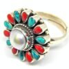 Natural Pearl ,Coral, Turquoise Ring In 925 Sterling Silver, Gift For Her, Girl and Women Ring handmade ring R0099-GS