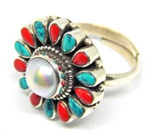 Natural Pearl ,Coral, Turquoise Ring In 925 Sterling Silver, Gift For Her, Girl and Women Ring handmade ring R0099-GS