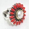 Natural Coral, Pearl Ring In 925 Sterling Silver Wedding Ring , Gift Item , Handmade Ring ,Vintage Ring , Girl & Women Ring, Gift for Her R0290-GS