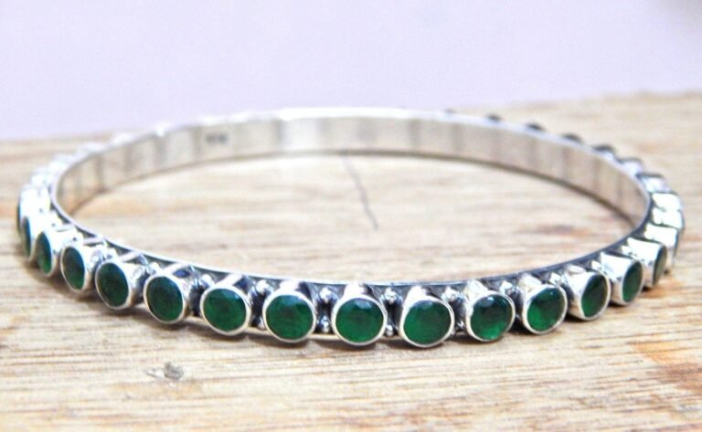 Natural Green onyx Gemstone Bangle, Silver jewelry,925 Sterling Silver Bangle, Gift, Handmade Bangle, Green onyx Gemstone Bangle-Size 2-8 B0032-GS