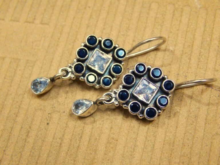 Sapphire Earrings Sterling 925 Silver Earrings CZ Earrings Wedding Earrings Gift For Her Multi Gemstone Earrings Boho Earrings Blue Earrings E0903-GS