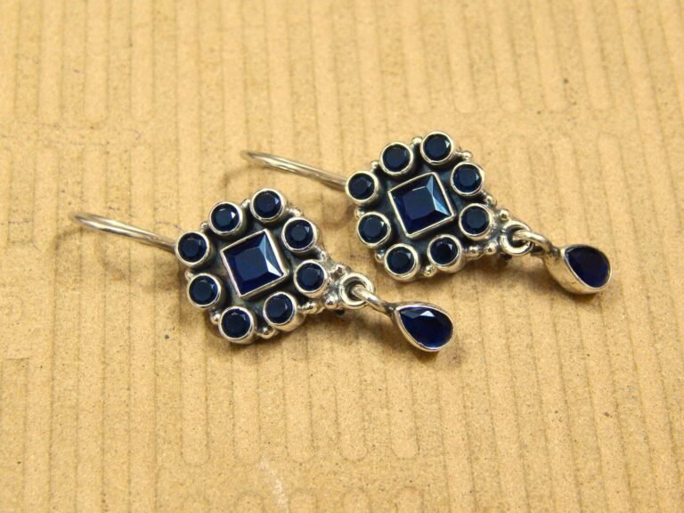 Sapphire Earrings Sterling 925 Silver Earrings Wedding Earrings Gift For Her Gemstones Earrings Boho Earrings Blue Earrings Lobe Earrings E0902-GS