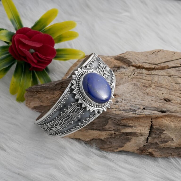 Lapis Lazuli Bangle Sterling 925 Silver Bangle Wedding Bangle Gemstone Bangle Gift For Her Silver Kada Boho Bangle , Bangle Bracelet Jewelry B0007-GS