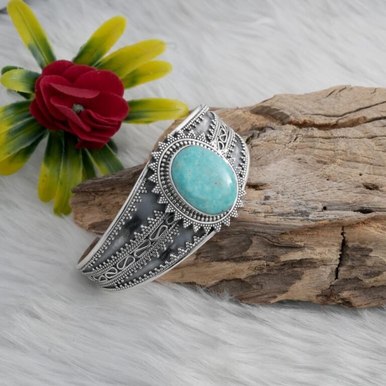 Turquoise Bangle Sterling 925 Silver Bangle Wedding Bangle Gemstone Bangle Gift For Her Silver Kada Boho Bangle Sky Blue Bangle Jewelry B0005-GS
