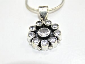 Cubic zirconia 925 Sterling Silver Classic CZ Pendant with 925 Sterling Silver Chain, Round Shape Pendent , Wedding Jewelry, Floral Jewelry P0020-GS
