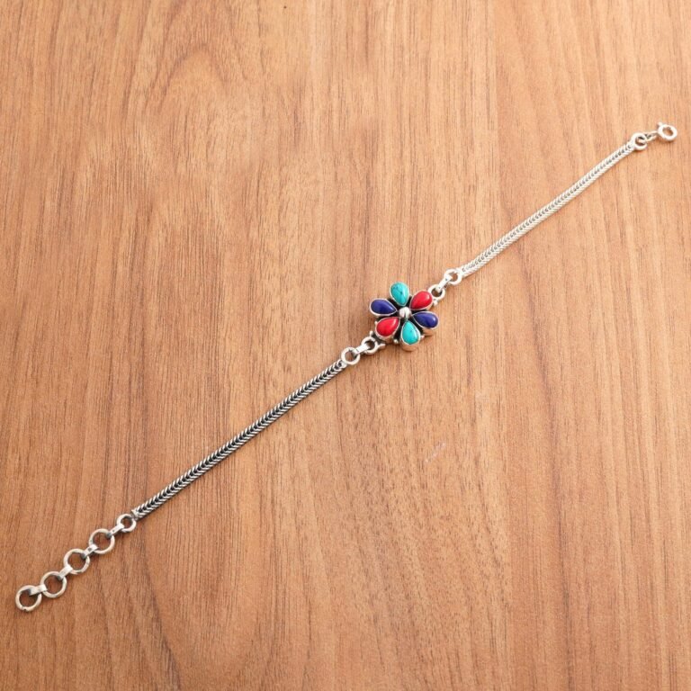 Women's Bracelet Coral Bracelet Turquoise Bracelet Sterling 925 Silver Bracelet Wedding Bracelet Gift For Her Multi Gemstones Bracelet BR0186-GS