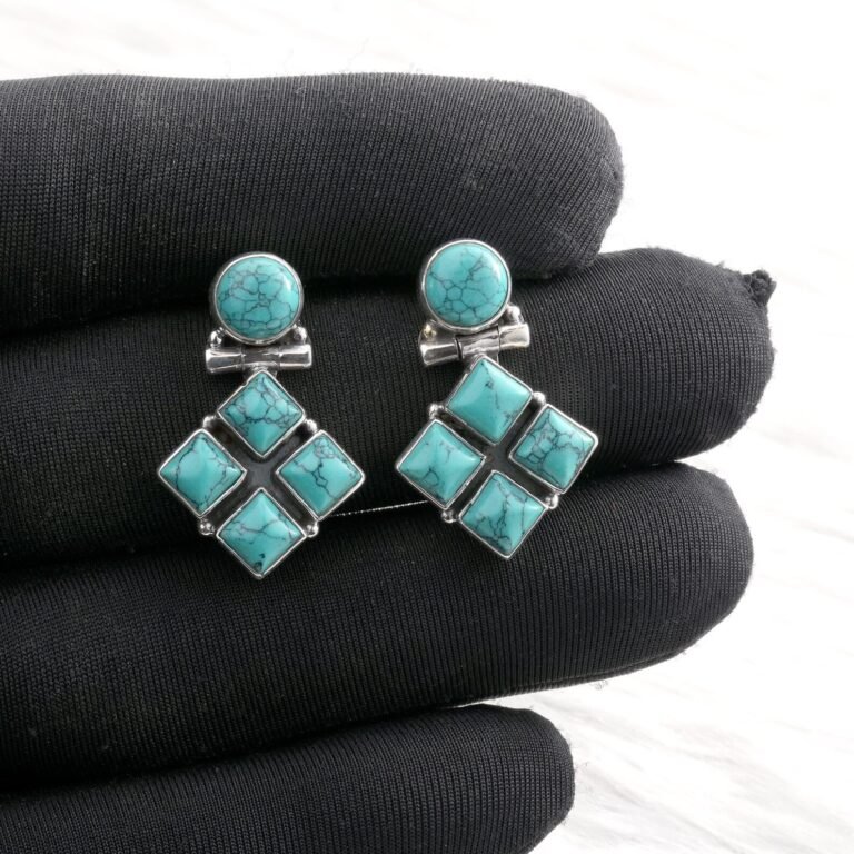 Turquoise Gemstone Earring Studs Sterling 925 Silver Earring Wedding Earring Stud Earring Gift For Her Blue Earring Turquoise Stud E0861-GS