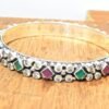 Natural Emerald Ruby, Cubic Zirconia Bangle, Silver jewelry,925 Sterling Silver Bangle, Gift, Handmade Bangle, Gemstone Bangle-Size 2-6 B0030-GS