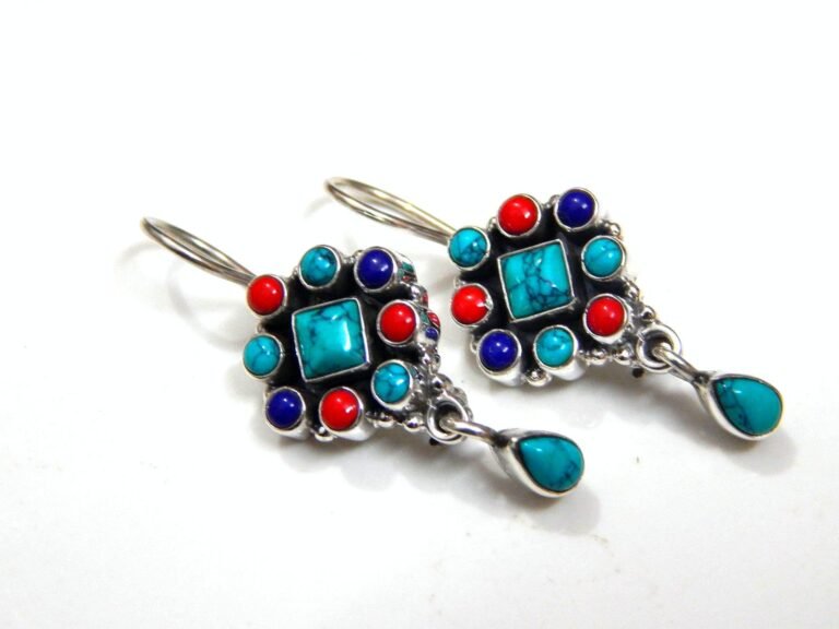 Coral Boho Earring Turquoise Earring Sterling 925 Silver Earring Natural Multi Gemstones Earring Wedding Earring Gift For Her Lobe Earring E0897-GS