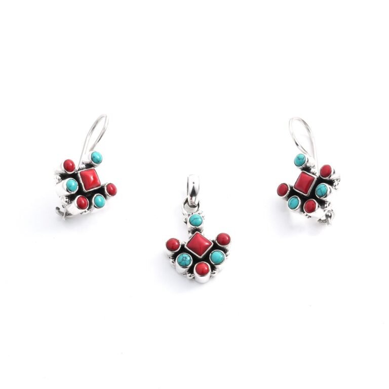 Coral Earring Turquoise Earring Coral Turquoise Pendant Sterling 925 Silver Jewelry Wedding Jewelry Set Gift For Her Gemstone Jewellery Set NS0004-GS