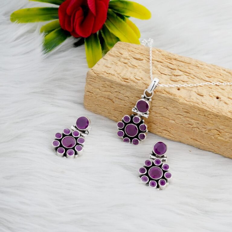 Ruby earring Set Pendent & Earring 925 Sterling Silver Jewelry Wedding Jewelry, Floral Jewelry Handmade Jewelry Gift Items handmade earring NS0003-GS