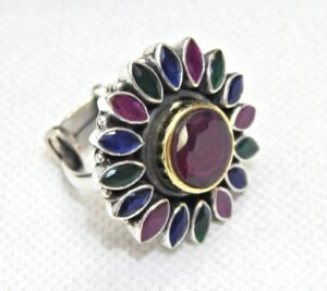 Natural Ruby, Emerald & Sapphire Ring In 925 Sterling Silver, Precious Ring, Multi Stone Ring Silver Jewelry For Girl And Women, Gift Item R0311-GS