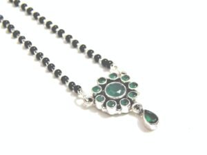 925 sterling silver black beads chain Aventurine necklace gorgeous flower design pendant, traditional style Indian mangalsutra Gift necklace NL0059-GS