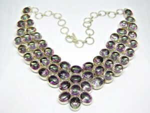 AAA+ Quality Genuine Mystic Quartz Necklace-925 Sterling Silver-Jewelry Necklace-Gemstone- Mystic quartz Jewelry-Handmade- Oval Faceted NL0227-GS