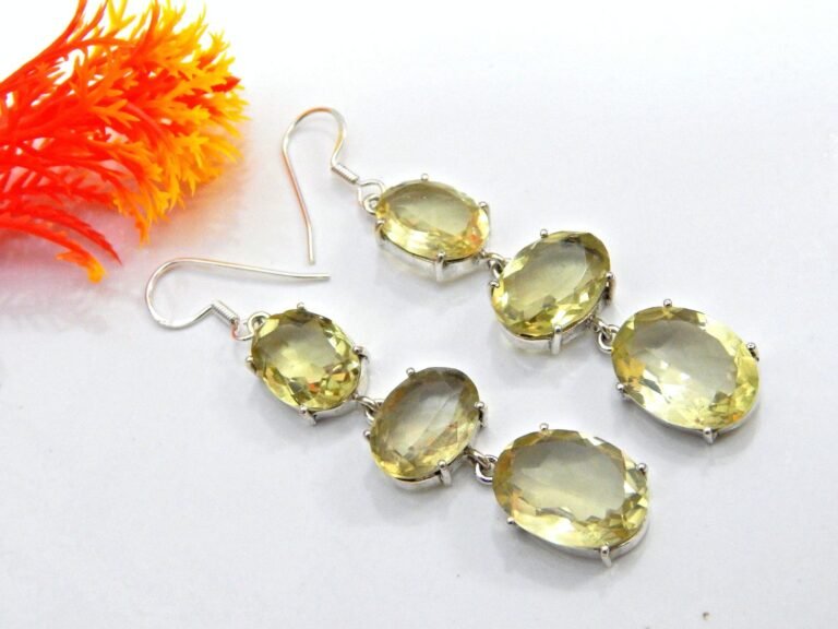 Natural lemon quartz Earring- Handmade Silver Earring-Teardrop Citrine Earring-925 Sterling Silver Earring-Yellow Stone Earring-Gift for her E0128-GS