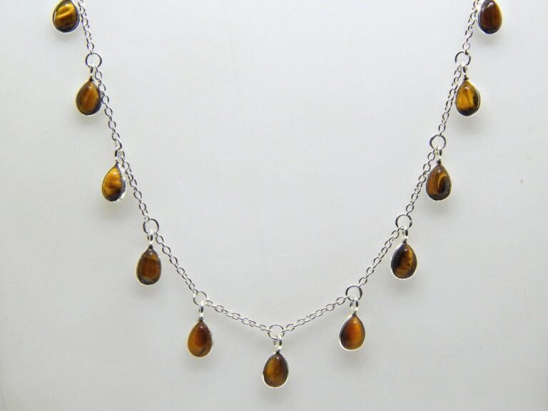 AAA+ Quality Genuine Natural Tiger's Eye Dainty Necklace-Silver Jewelry Necklace-Gemstone- Tiger's Eye Jewelry-Handmade- pear Cabochon NL0288-GS