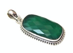 Natural Green Onyx 925 Sterling Silver Pendant Green Faceted Gemstone Handmade Silver Pendant , Gift For Her P0049-GS