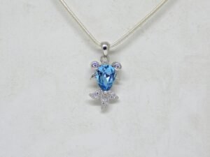 Natural London Blue Topaz Pendant Necklace In 925 Sterling For Girl And Women, Fish Necklace, Dainty necklace, Silver Pendant Charm Necklace P0033-GS