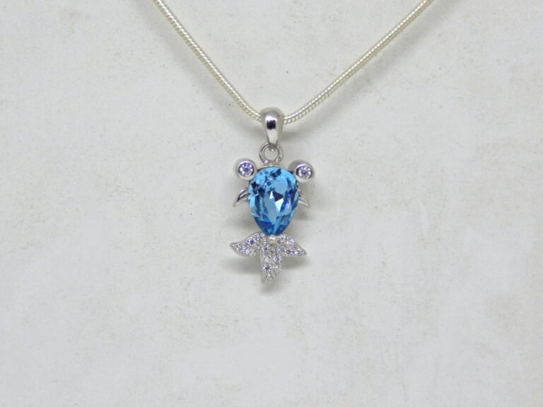 Natural London Blue Topaz Pendant Necklace In 925 Sterling For Girl And Women, Fish Necklace, Dainty necklace, Silver Pendant Charm Necklace P0033-GS