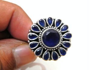 Blue Onyx Ring in 925 Sterling Silver Floral Jewelry ,925 Silver Jewelry, Blue onyx ring, Onyx Ring, Handmade ring gift for her R0303-GS