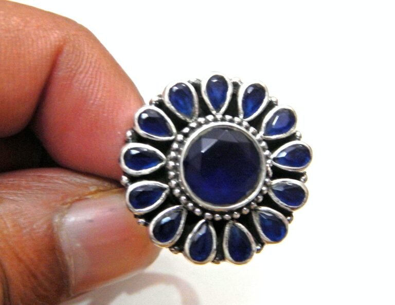 Blue Onyx Ring in 925 Sterling Silver Floral Jewelry ,925 Silver Jewelry, Blue onyx ring, Onyx Ring, Handmade ring gift for her R0303-GS