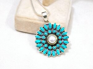Natural Turquoise , Pearl Pendant | 925 Sterling Silver jewelry With Snack Chain | Handmade Jewelry | Gift for her P0002-GS