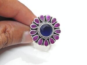 Natural Ruby , Blue Onyx Ring 925 sterling Silver Jewelry, Adjustable Ring, Handmade Ring , Wedding Ring, Gift For Girl & Woman , Gift Item R0286-GS