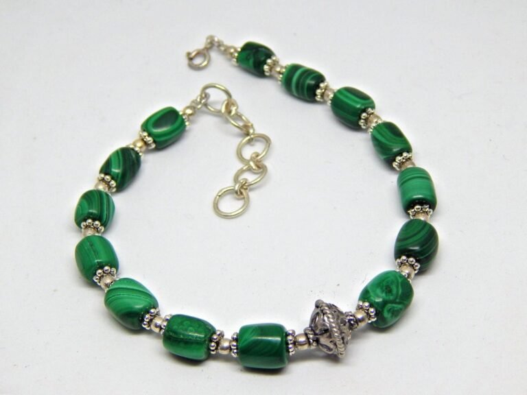 Natural Malachite Silver bracelet Adjustable Bracelet 925 Sterling Silver, Gemstone Malachite, antique look bracelet, Handmade Bracelet BB0004-GS