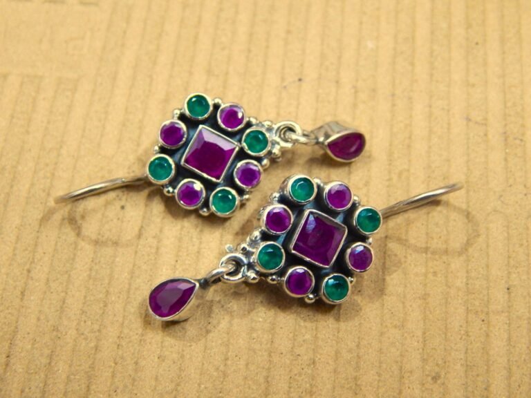 Ruby Earring Onyx Earring Sterling 925 Silver Earrings Wedding Earrings Gemstone Earrings Gift For Her Boho Earrings Multi Gemstones Earring E0718-GS