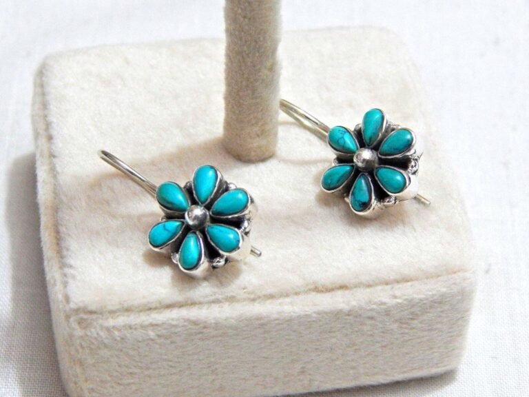Turquoise Earring Stud , 925 Sterling Silver Earring Stud, Handmade Earring, Turquoise Earring Stud, Floral Jewelry, Gift For Girls & Woman E0286-GS