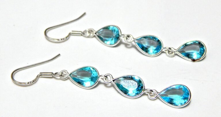 Blue Topaz Earrings in 925 Sterling Silver Gemstone Earrings Dangle Earrings Wedding Earrings Silver Earrings handmade earring E0764-GS