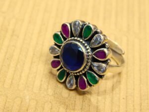 Gemstones Rings Sterling 925 Silver Rings Natural Multi Gemstones Rings Wedding Rings Gift For Her Boho Rings Adjustable Ring Indian Ring R0268-GS