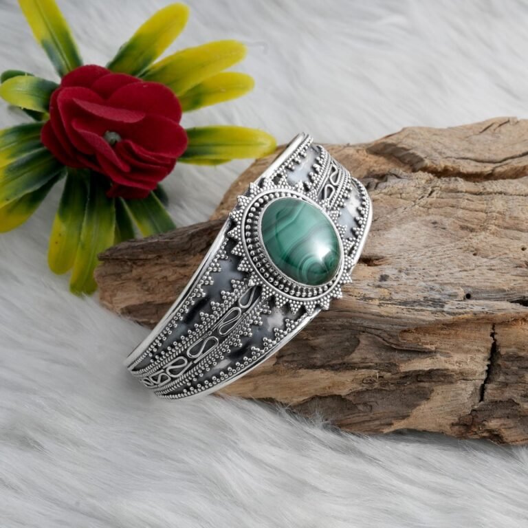 Malachite Bangle Sterling 925 Silver Bangle Wedding Bangle Gemstone Bangle Gift For Her Silver Kada Boho Bangle Green Bangle Jewelry B0006-GS