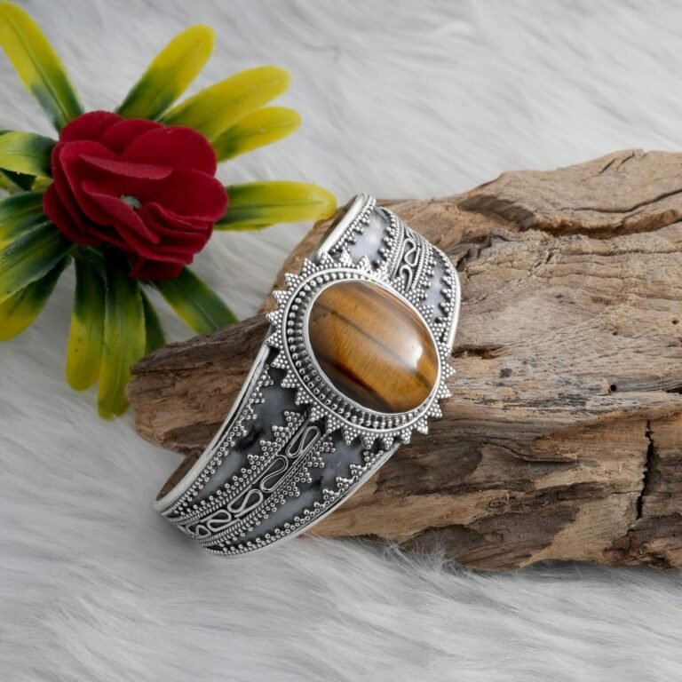 Tiger's Eye Bangle Sterling 925 Silver Bangle Wedding Bangle Gemstone Bangle Gift For Her Silver Kada Boho Bangle Yellow Bangle Jewelry B0004-GS
