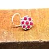 Natural Ruby Nose Stud In 925 Sterling Silver | Silver Nose Ring | Nose Stud | Ruby Nose Ring | Round Nose Stud | Flower Nose Stud NR0002-GS