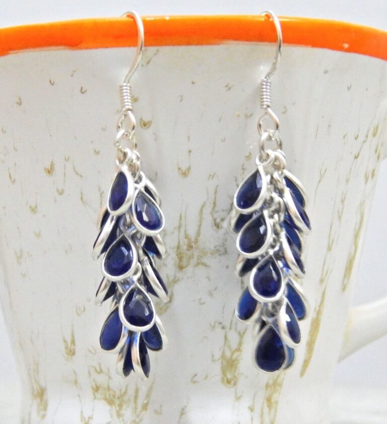 Natural Sapphire Gemstone Greps bunch Earring in 925 Sterling Silver Hook Earring Sterling Silver Dangle Earring Gift for her E0010-GS