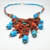 Genuine, Coral, Turquoise Necklace-Natural Gemstone jewelry-sterling silver. Beaded Multi Necklace NL0002-GS