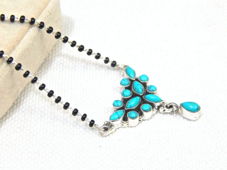 Awesome 925 sterling silver black beads chain necklace, gorgeous flower design pendant, traditional style brides mangalsutra necklace set NL0331-GS